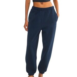 TNA Airyaf Fleece Boyfriend Joggers w/ Drawstring in Navy Washed Blue Size Small